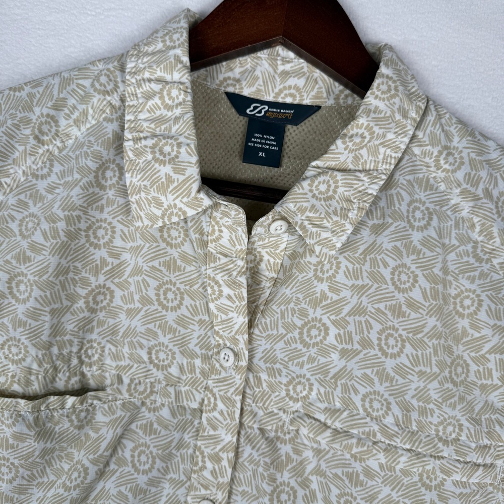 Eddie Bauer Sport Ripstop Shirt Womens XL AOP Nylon Vented Side Zip Lightweight